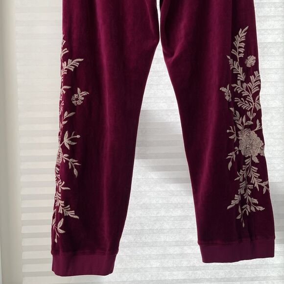 Johnny Was Burgundy Velvet embroidered sweatpants style J60421-7, size M - Picture 7 of 8